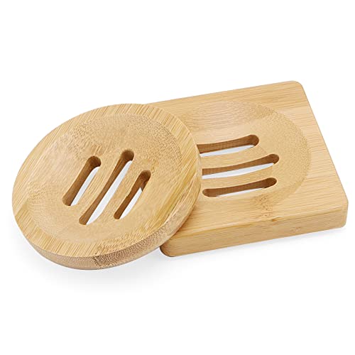 JAPCHET 8 Pack Bamboo Soap Dish - Natural Wooden Square & Round Soap Dish Bathroom Storage Holder for Shower, Home, Toilet, Kitchen, Hotel 5 JAPCHET 8 Pack Bamboo Soap Dish - Natural Wooden Square & Round Soap Dish Bathroom Storage Holder for Shower, Home, Toilet, Kitchen, Hotel - Image 5