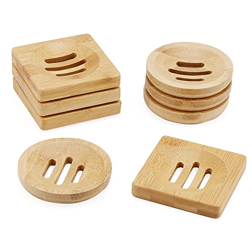 JAPCHET 8 Pack Bamboo Soap Dish - Natural Wooden Square & Round Soap Dish Bathroom Storage Holder for Shower, Home, Toilet, Kitchen, Hotel 1 JAPCHET 8 Pack Bamboo Soap Dish - Natural Wooden Square & Round Soap Dish Bathroom Storage Holder for Shower, Home, Toilet, Kitchen, Hotel