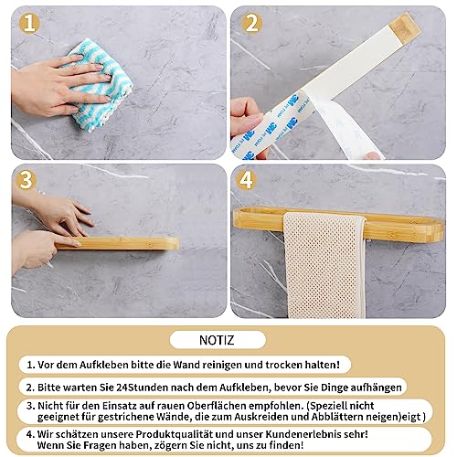 JS Towel rail Bamboo Towel Holder Self Adhesive Nature Guest Towel rails Bathroom Shower Stick on Towel Ring Wood Wall Mounted,43CM 5 JS Towel rail Bamboo Towel Holder Self Adhesive Nature Guest Towel rails Bathroom Shower Stick on Towel Ring Wood Wall Mounted,43CM - Image 5