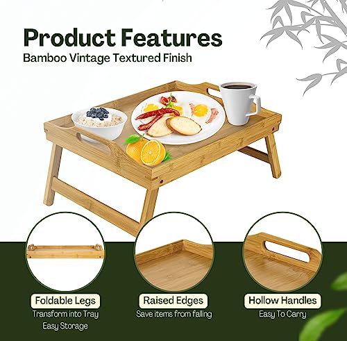 KLASS Bamboo Bed Table with Foldable Legs, Multipurpose Laptray Breakfast in Bed Tray, Snack Tray For Sofa, Laptop Stand 2 KLASS Bamboo Bed Table with Foldable Legs, Multipurpose Laptray Breakfast in Bed Tray, Snack Tray For Sofa, Laptop Stand - Image 2