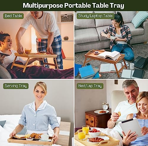 KLASS Bamboo Bed Table with Foldable Legs, Multipurpose Laptray Breakfast in Bed Tray, Snack Tray For Sofa, Laptop Stand 3 KLASS Bamboo Bed Table with Foldable Legs, Multipurpose Laptray Breakfast in Bed Tray, Snack Tray For Sofa, Laptop Stand - Image 3