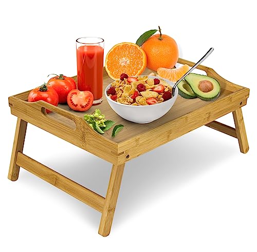 KLASS Bamboo Bed Table with Foldable Legs, Multipurpose Laptray Breakfast in Bed Tray, Snack Tray For Sofa, Laptop Stand 1 KLASS Bamboo Bed Table with Foldable Legs, Multipurpose Laptray Breakfast in Bed Tray, Snack Tray For Sofa, Laptop Stand