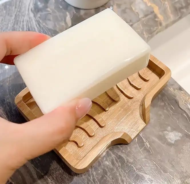 Kandid Bamboo Soap Dish With Drip Tray - With Self Draining Soap Saver for Shower, 12.8cm x 9.8cm x 1.6cm 7 Kandid Bamboo Soap Dish With Drip Tray - With Self Draining Soap Saver for Shower, 12.8cm x 9.8cm x 1.6cm - Image 7