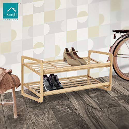 Knight 2-TIER Bamboo Shoe Rack, 100% Natural & Renewable, Super Strong Heavy Duty Durable Wooden Shoe Rack Stand Storage Organiser (L71 x W33 x H34 cm) 2 Knight 2-TIER Bamboo Shoe Rack, 100% Natural & Renewable, Super Strong Heavy Duty Durable Wooden Shoe Rack Stand Storage Organiser (L71 x W33 x H34 cm) - Image 2