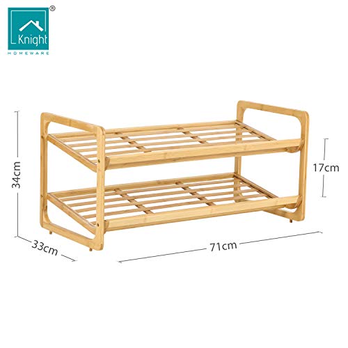 Knight 2-TIER Bamboo Shoe Rack, 100% Natural & Renewable, Super Strong Heavy Duty Durable Wooden Shoe Rack Stand Storage Organiser (L71 x W33 x H34 cm) 3 Knight 2-TIER Bamboo Shoe Rack, 100% Natural & Renewable, Super Strong Heavy Duty Durable Wooden Shoe Rack Stand Storage Organiser (L71 x W33 x H34 cm) - Image 3