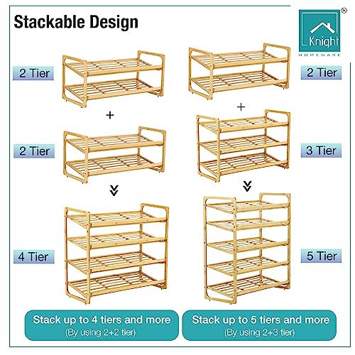 Knight 2-TIER Bamboo Shoe Rack, 100% Natural & Renewable, Super Strong Heavy Duty Durable Wooden Shoe Rack Stand Storage Organiser (L71 x W33 x H34 cm) 4 Knight 2-TIER Bamboo Shoe Rack, 100% Natural & Renewable, Super Strong Heavy Duty Durable Wooden Shoe Rack Stand Storage Organiser (L71 x W33 x H34 cm) - Image 4
