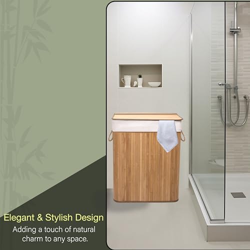 Knight Bamboo Laundry Hamper 105L - Dual Compartment Basket, Removable & Washable Liner, Foldable, Natural, for Bedroom & Bathroom, 52x32x63cm (Natural) 5 Knight Bamboo Laundry Hamper 105L - Dual Compartment Basket, Removable & Washable Liner, Foldable, Natural, for Bedroom & Bathroom, 52x32x63cm (Natural) - Image 5