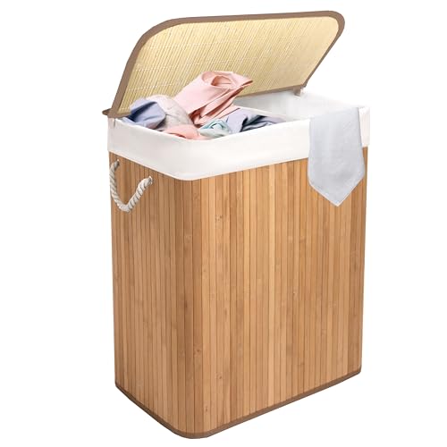Knight Bamboo Laundry Hamper 105L - Dual Compartment Basket, Removable & Washable Liner, Foldable, Natural, for Bedroom & Bathroom, 52x32x63cm (Natural) 7 Knight Bamboo Laundry Hamper 105L - Dual Compartment Basket, Removable & Washable Liner, Foldable, Natural, for Bedroom & Bathroom, 52x32x63cm (Natural) - Image 7