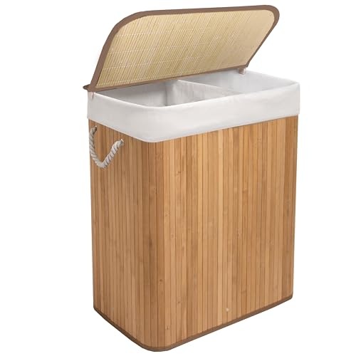 Knight Bamboo Laundry Hamper 105L - Dual Compartment Basket, Removable & Washable Liner, Foldable, Natural, for Bedroom & Bathroom, 52x32x63cm (Natural) 1 Knight Bamboo Laundry Hamper 105L - Dual Compartment Basket, Removable & Washable Liner, Foldable, Natural, for Bedroom & Bathroom, 52x32x63cm (Natural)