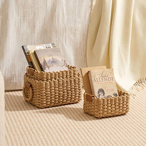 La Jolíe Muse Woven Wicker Storage Baskets, Paper Rope Storage Boxes Bin Organizer Divider for Cupboards Drawer Closet Shelf Dresser, Set of 3 (Desert) 3 La Jolíe Muse Woven Wicker Storage Baskets, Paper Rope Storage Boxes Bin Organizer Divider for Cupboards Drawer Closet Shelf Dresser, Set of 3 (Desert) - Image 3