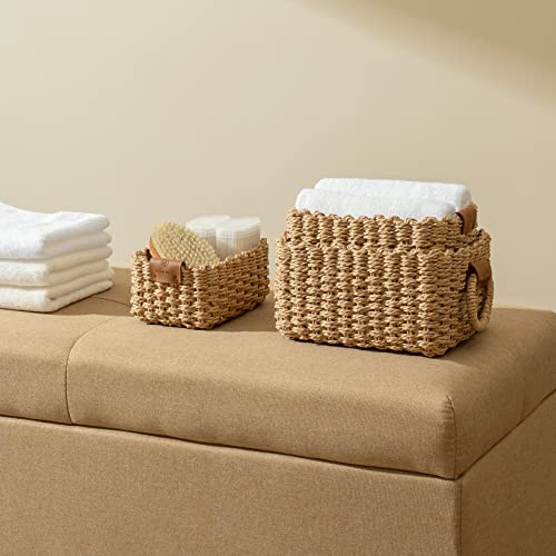 La Jolíe Muse Woven Wicker Storage Baskets, Paper Rope Storage Boxes Bin Organizer Divider for Cupboards Drawer Closet Shelf Dresser, Set of 3 (Desert) 4 La Jolíe Muse Woven Wicker Storage Baskets, Paper Rope Storage Boxes Bin Organizer Divider for Cupboards Drawer Closet Shelf Dresser, Set of 3 (Desert) - Image 4