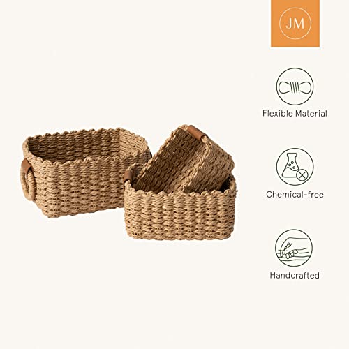 La Jolíe Muse Woven Wicker Storage Baskets, Paper Rope Storage Boxes Bin Organizer Divider for Cupboards Drawer Closet Shelf Dresser, Set of 3 (Desert) 5 La Jolíe Muse Woven Wicker Storage Baskets, Paper Rope Storage Boxes Bin Organizer Divider for Cupboards Drawer Closet Shelf Dresser, Set of 3 (Desert) - Image 5
