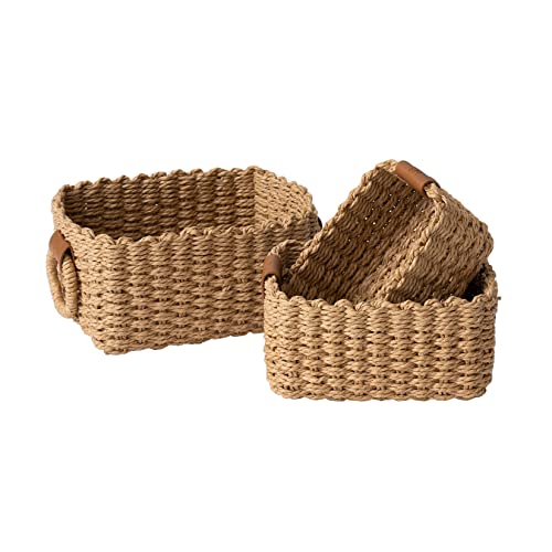 La Jolíe Muse Woven Wicker Storage Baskets, Paper Rope Storage Boxes Bin Organizer Divider for Cupboards Drawer Closet Shelf Dresser, Set of 3 (Desert) 1 La Jolíe Muse Woven Wicker Storage Baskets, Paper Rope Storage Boxes Bin Organizer Divider for Cupboards Drawer Closet Shelf Dresser, Set of 3 (Desert)