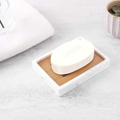 Luxspire Soap Dish Tray, Resin Soap Dish, Bamboo Soap Bar Holder Box for Shower Kitchen Sink, Double Layer Draining Soap Container Box, Wood Soap Case, Bathroom Marble Pattern Tray, Gravel White 2 Luxspire Soap Dish Tray, Resin Soap Dish, Bamboo Soap Bar Holder Box for Shower Kitchen Sink, Double Layer Draining Soap Container Box, Wood Soap Case, Bathroom Marble Pattern Tray, Gravel White - Image 2
