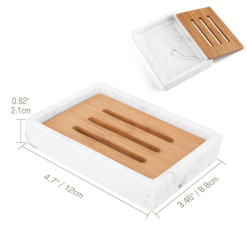 Luxspire Soap Dish Tray, Resin Soap Dish, Bamboo Soap Bar Holder Box for Shower Kitchen Sink, Double Layer Draining Soap Container Box, Wood Soap Case, Bathroom Marble Pattern Tray, Gravel White 6 Luxspire Soap Dish Tray, Resin Soap Dish, Bamboo Soap Bar Holder Box for Shower Kitchen Sink, Double Layer Draining Soap Container Box, Wood Soap Case, Bathroom Marble Pattern Tray, Gravel White - Image 6