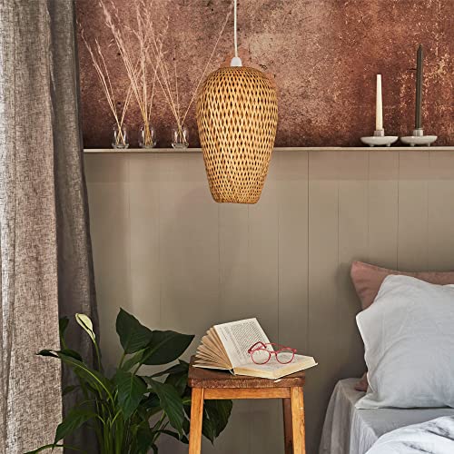 MiniSun | Modern Natural Bamboo Lattice Design Ceiling Light Shade | Pendant Lights, Home Décor & Improvement Essential | 230mm Shade Width 3 MiniSun | Modern Natural Bamboo Lattice Design Ceiling Light Shade | Pendant Lights, Home Décor & Improvement Essential | 230mm Shade Width - Image 3