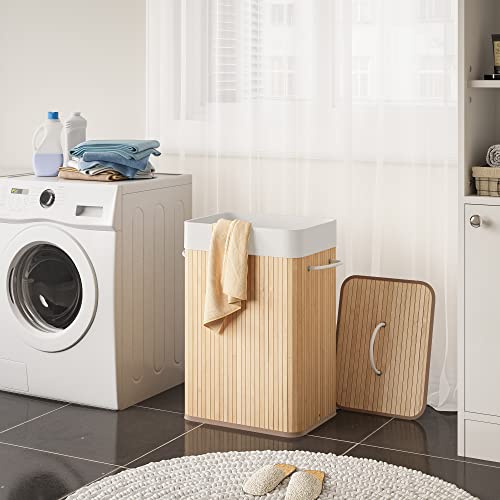 Mondeer Bamboo Laundry Basket 72L, Laundry Hamper Washing Basket with Handles Removable Washable Lining, for Bedroom Bathroom or Utility Room, 40 x 30 x 60 cm, Natural 2 Mondeer Bamboo Laundry Basket 72L, Laundry Hamper Washing Basket with Handles Removable Washable Lining, for Bedroom Bathroom or Utility Room, 40 x 30 x 60 cm, Natural - Image 2