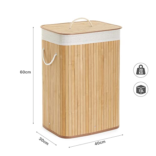 Mondeer Bamboo Laundry Basket 72L, Laundry Hamper Washing Basket with Handles Removable Washable Lining, for Bedroom Bathroom or Utility Room, 40 x 30 x 60 cm, Natural 3 Mondeer Bamboo Laundry Basket 72L, Laundry Hamper Washing Basket with Handles Removable Washable Lining, for Bedroom Bathroom or Utility Room, 40 x 30 x 60 cm, Natural - Image 3