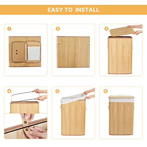 Mondeer Bamboo Laundry Basket 72L, Laundry Hamper Washing Basket with Handles Removable Washable Lining, for Bedroom Bathroom or Utility Room, 40 x 30 x 60 cm, Natural 6 Mondeer Bamboo Laundry Basket 72L, Laundry Hamper Washing Basket with Handles Removable Washable Lining, for Bedroom Bathroom or Utility Room, 40 x 30 x 60 cm, Natural - Image 6