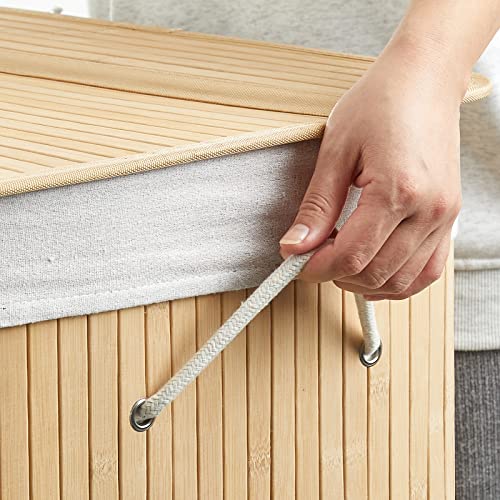 Mondeer Laundry Basket with Lid 150L, 3 Compartments Bamboo Laundry Hamper with Handles Removable Washable Lining, Foldable, for Bedroom Bathroom or Utility Room, 60 x 40 x 61 cm, Natural 5 Mondeer Laundry Basket with Lid 150L, 3 Compartments Bamboo Laundry Hamper with Handles Removable Washable Lining, Foldable, for Bedroom Bathroom or Utility Room, 60 x 40 x 61 cm, Natural - Image 5