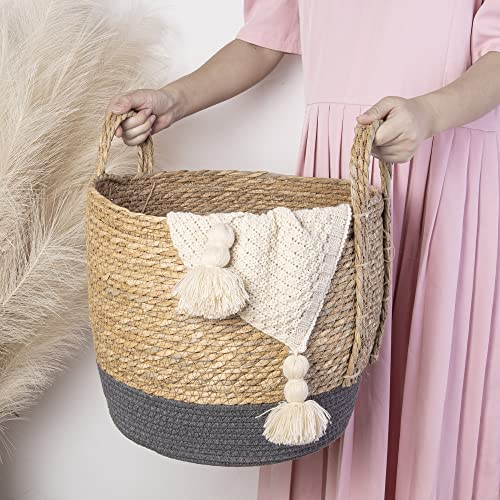 Eden & Willow Natural Straw Woven Plant Storage Basket, Home Organisation Hamper Basket with Handles (Grey, Small) 4 Eden & Willow Natural Straw Woven Plant Storage Basket, Home Organisation Hamper Basket with Handles (Grey, Small) - Image 4