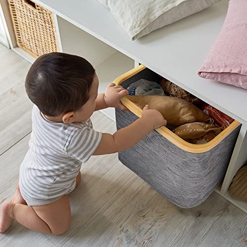Naturoom 44L Bamboo Storage Basket | Laundry Hamper, Folding Bamboo Frame Fabric Shelf Basket, Large Cube Organizer Perfect For Bathroom, Clothes/Towels/Blankets/Toys Storage Bin 3 Naturoom 44L Bamboo Storage Basket | Laundry Hamper, Folding Bamboo Frame Fabric Shelf Basket, Large Cube Organizer Perfect For Bathroom, Clothes/Towels/Blankets/Toys Storage Bin - Image 3