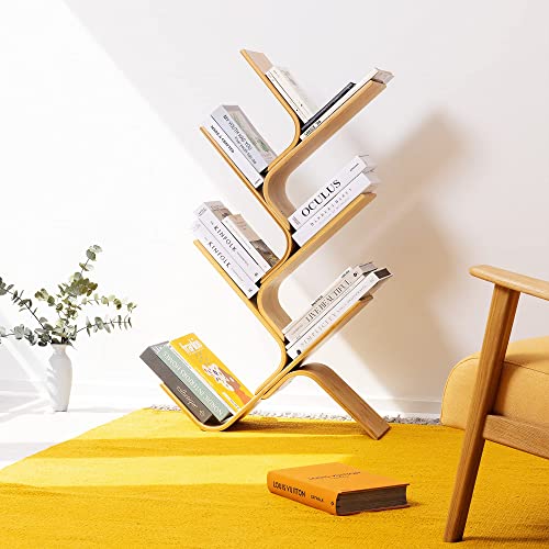 Navaris Bamboo Bookcase - Freestanding Tree Bookshelf Book-Shelving Shelf Unit for Book, CD, Magazine, Literature Storage - Open Half Bookcase Wooden 2 Navaris Bamboo Bookcase - Freestanding Tree Bookshelf Book-Shelving Shelf Unit for Book, CD, Magazine, Literature Storage - Open Half Bookcase Wooden - Image 2