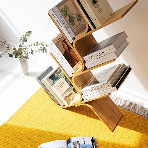 Navaris Bamboo Bookcase - Freestanding Tree Bookshelf Book-Shelving Shelf Unit for Book, CD, Magazine, Literature Storage - Open Half Bookcase Wooden 5 Navaris Bamboo Bookcase - Freestanding Tree Bookshelf Book-Shelving Shelf Unit for Book, CD, Magazine, Literature Storage - Open Half Bookcase Wooden - Image 5