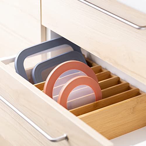 Navaris Bamboo Kitchen Organiser - Storage Box for Food Container Lids - Rack Tray with 6 Adjustable Dividers for Drawer Shelf Cupboard or Counter Top 2 Navaris Bamboo Kitchen Organiser - Storage Box for Food Container Lids - Rack Tray with 6 Adjustable Dividers for Drawer Shelf Cupboard or Counter Top - Image 2