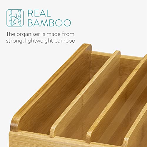 Navaris Bamboo Kitchen Organiser - Storage Box for Food Container Lids - Rack Tray with 6 Adjustable Dividers for Drawer Shelf Cupboard or Counter Top 4 Navaris Bamboo Kitchen Organiser - Storage Box for Food Container Lids - Rack Tray with 6 Adjustable Dividers for Drawer Shelf Cupboard or Counter Top - Image 4