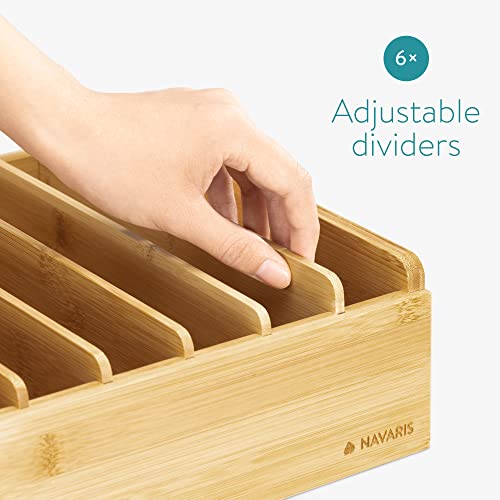 Navaris Bamboo Kitchen Organiser - Storage Box for Food Container Lids - Rack Tray with 6 Adjustable Dividers for Drawer Shelf Cupboard or Counter Top 5 Navaris Bamboo Kitchen Organiser - Storage Box for Food Container Lids - Rack Tray with 6 Adjustable Dividers for Drawer Shelf Cupboard or Counter Top - Image 5
