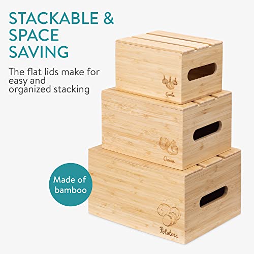 Navaris Bamboo Stackable Potato Onion & Garlic Storage, Set of 3 - Vegetable Storage Crates For The Home And Kitchen - Storage Boxes For Vegetables 5 Navaris Bamboo Stackable Potato Onion & Garlic Storage, Set of 3 - Vegetable Storage Crates For The Home And Kitchen - Storage Boxes For Vegetables - Image 5