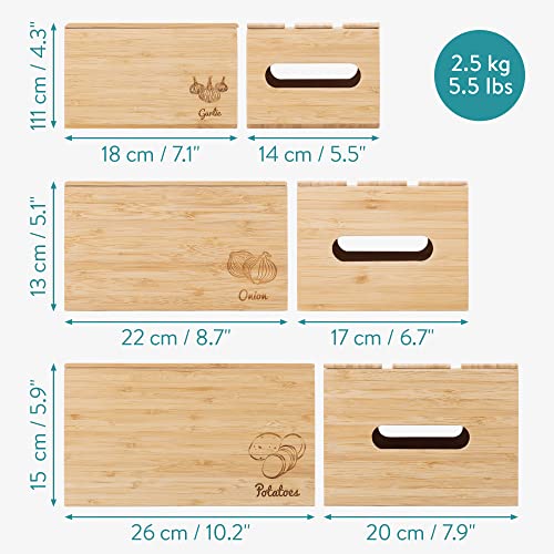 Navaris Bamboo Stackable Potato Onion & Garlic Storage, Set of 3 - Vegetable Storage Crates For The Home And Kitchen - Storage Boxes For Vegetables 6 Navaris Bamboo Stackable Potato Onion & Garlic Storage, Set of 3 - Vegetable Storage Crates For The Home And Kitchen - Storage Boxes For Vegetables - Image 6