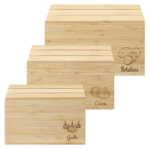 Navaris Bamboo Stackable Potato Onion & Garlic Storage, Set of 3 - Vegetable Storage Crates For The Home And Kitchen - Storage Boxes For Vegetables 7 Navaris Bamboo Stackable Potato Onion & Garlic Storage, Set of 3 - Vegetable Storage Crates For The Home And Kitchen - Storage Boxes For Vegetables - Image 7