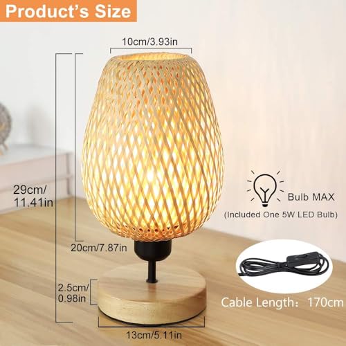 PADMA LED Rattan Table Lamp with Solid Wood,Creative Desk Lamp with Double Layer Bamboo Lampshade,Minimalist Nightstand Wooden Desk Lamp for Bedroom Living Room,Dorm,Handmade Rattan(E27 Bulb Included) 2 PADMA LED Rattan Table Lamp with Solid Wood,Creative Desk Lamp with Double Layer Bamboo Lampshade,Minimalist Nightstand Wooden Desk Lamp for Bedroom Living Room,Dorm,Handmade Rattan(E27 Bulb Included) - Image 2