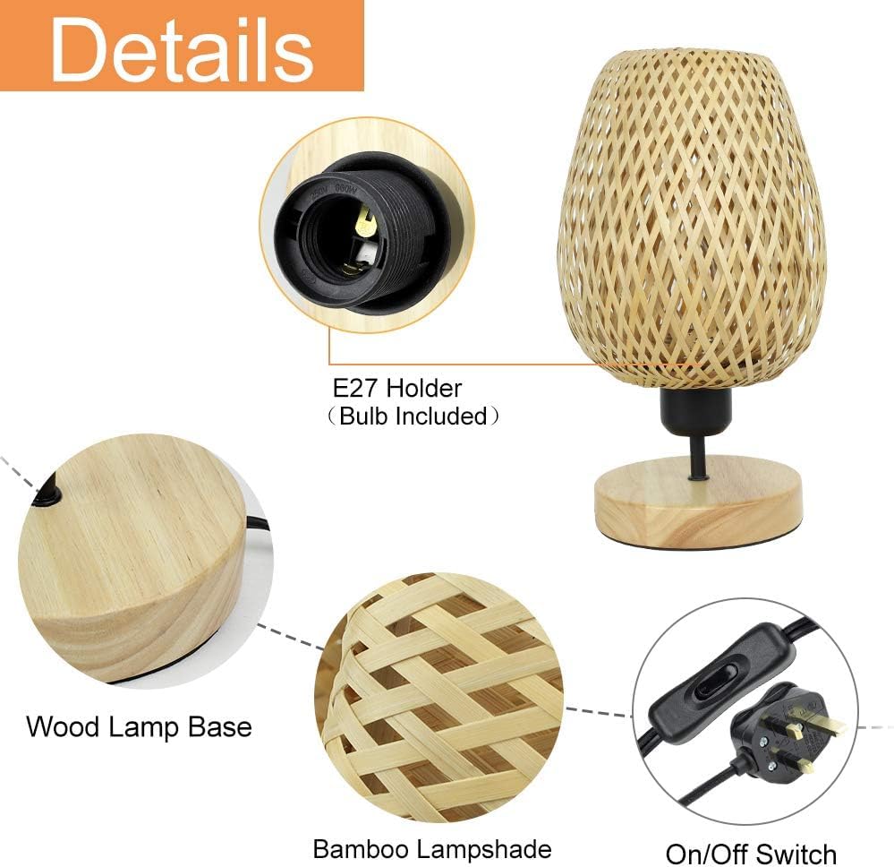 PADMA LED Rattan Table Lamp with Solid Wood,Creative Desk Lamp with Double Layer Bamboo Lampshade,Minimalist Nightstand Wooden Desk Lamp for Bedroom Living Room,Dorm,Handmade Rattan(E27 Bulb Included) 3 PADMA LED Rattan Table Lamp with Solid Wood,Creative Desk Lamp with Double Layer Bamboo Lampshade,Minimalist Nightstand Wooden Desk Lamp for Bedroom Living Room,Dorm,Handmade Rattan(E27 Bulb Included) - Image 3
