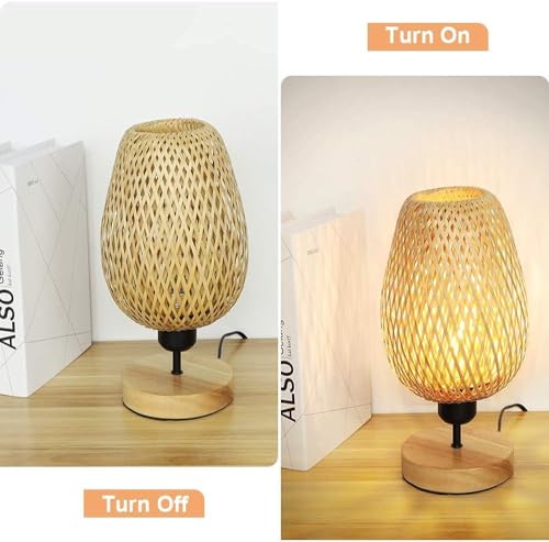 PADMA LED Rattan Table Lamp with Solid Wood,Creative Desk Lamp with Double Layer Bamboo Lampshade,Minimalist Nightstand Wooden Desk Lamp for Bedroom Living Room,Dorm,Handmade Rattan(E27 Bulb Included) 4 PADMA LED Rattan Table Lamp with Solid Wood,Creative Desk Lamp with Double Layer Bamboo Lampshade,Minimalist Nightstand Wooden Desk Lamp for Bedroom Living Room,Dorm,Handmade Rattan(E27 Bulb Included) - Image 4