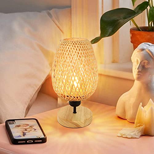 PADMA LED Rattan Table Lamp with Solid Wood,Creative Desk Lamp with Double Layer Bamboo Lampshade,Minimalist Nightstand Wooden Desk Lamp for Bedroom Living Room,Dorm,Handmade Rattan(E27 Bulb Included) 5 PADMA LED Rattan Table Lamp with Solid Wood,Creative Desk Lamp with Double Layer Bamboo Lampshade,Minimalist Nightstand Wooden Desk Lamp for Bedroom Living Room,Dorm,Handmade Rattan(E27 Bulb Included) - Image 5