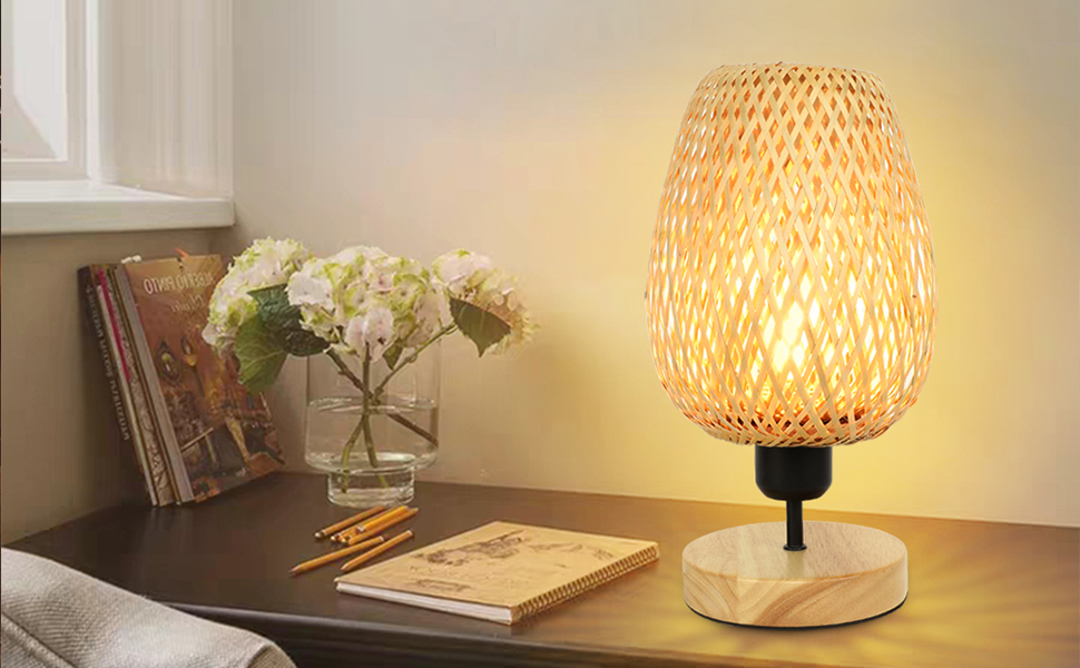 PADMA LED Rattan Table Lamp with Solid Wood,Creative Desk Lamp with Double Layer Bamboo Lampshade,Minimalist Nightstand Wooden Desk Lamp for Bedroom Living Room,Dorm,Handmade Rattan(E27 Bulb Included) 7 PADMA LED Rattan Table Lamp with Solid Wood,Creative Desk Lamp with Double Layer Bamboo Lampshade,Minimalist Nightstand Wooden Desk Lamp for Bedroom Living Room,Dorm,Handmade Rattan(E27 Bulb Included) - Image 7