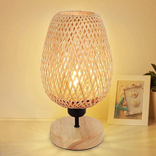 PADMA LED Rattan Table Lamp with Solid Wood,Creative Desk Lamp with Double Layer Bamboo Lampshade,Minimalist Nightstand Wooden Desk Lamp for Bedroom Living Room,Dorm,Handmade Rattan(E27 Bulb Included) 1 PADMA LED Rattan Table Lamp with Solid Wood,Creative Desk Lamp with Double Layer Bamboo Lampshade,Minimalist Nightstand Wooden Desk Lamp for Bedroom Living Room,Dorm,Handmade Rattan(E27 Bulb Included)