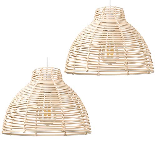 MiniSun | Modern Cream Wicker Basket Style Ceiling Light Shades | Pendant Lights, Home Décor & Improvement Essential | Set of 2 | 310mm Shade Width 1 MiniSun | Modern Cream Wicker Basket Style Ceiling Light Shades | Pendant Lights, Home Décor & Improvement Essential | Set of 2 | 310mm Shade Width