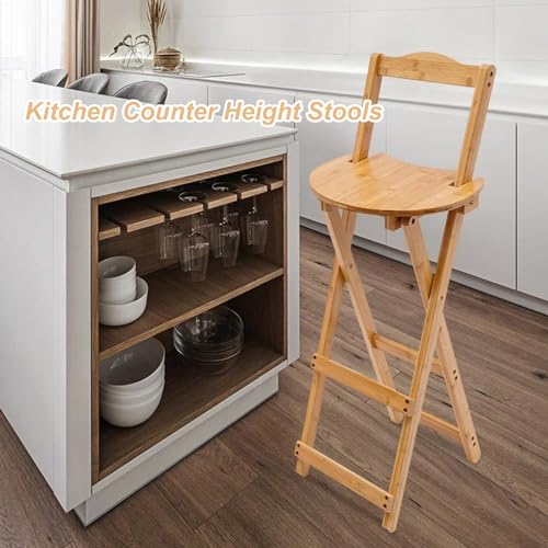 Pealihuy Folding Bamboo Bar Stool, Kitchen Counter High Stool with Back and Footrest, Portable Breakfast High Chair for Kitchen Home Garden Indoor Outdoor (1Pc, 61.5cm/24in) 4 Pealihuy Folding Bamboo Bar Stool, Kitchen Counter High Stool with Back and Footrest, Portable Breakfast High Chair for Kitchen Home Garden Indoor Outdoor (1Pc, 61.5cm/24in) - Image 4