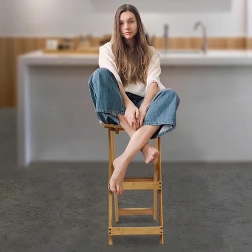 Pealihuy Folding Bamboo Bar Stool, Kitchen Counter High Stool with Back and Footrest, Portable Breakfast High Chair for Kitchen Home Garden Indoor Outdoor (1Pc, 61.5cm/24in) 6 Pealihuy Folding Bamboo Bar Stool, Kitchen Counter High Stool with Back and Footrest, Portable Breakfast High Chair for Kitchen Home Garden Indoor Outdoor (1Pc, 61.5cm/24in) - Image 6