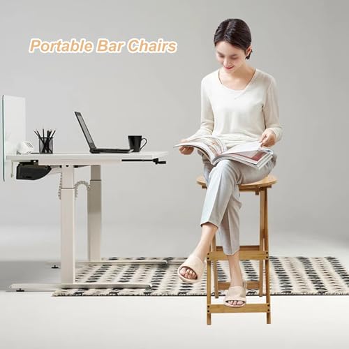 Pealihuy Folding Bamboo Bar Stool, Kitchen Counter High Stool with Back and Footrest, Portable Breakfast High Chair for Kitchen Home Garden Indoor Outdoor (1Pc, 61.5cm/24in) 7 Pealihuy Folding Bamboo Bar Stool, Kitchen Counter High Stool with Back and Footrest, Portable Breakfast High Chair for Kitchen Home Garden Indoor Outdoor (1Pc, 61.5cm/24in) - Image 7