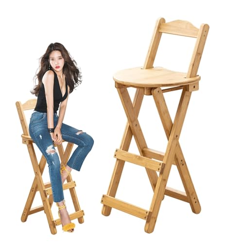 Pealihuy Folding Bamboo Bar Stool, Kitchen Counter High Stool with Back and Footrest, Portable Breakfast High Chair for Kitchen Home Garden Indoor Outdoor (1Pc, 61.5cm/24in) 1 Pealihuy Folding Bamboo Bar Stool, Kitchen Counter High Stool with Back and Footrest, Portable Breakfast High Chair for Kitchen Home Garden Indoor Outdoor (1Pc, 61.5cm/24in)