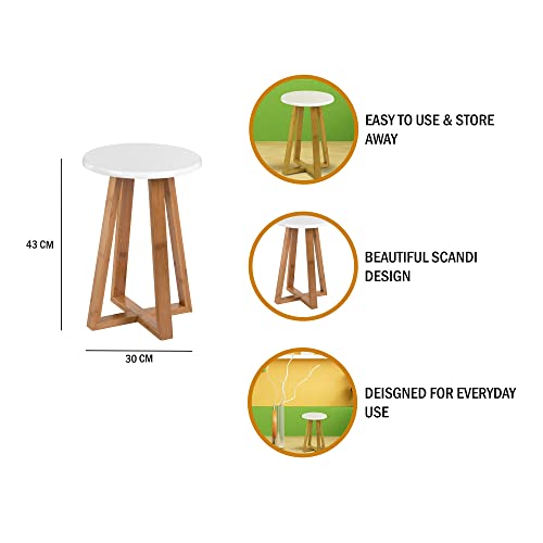 Premier Housewares Viborg Bamboo Round Stool - White 3 Premier Housewares Viborg Bamboo Round Stool - White - Image 3