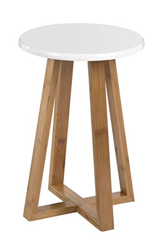 Premier Housewares Viborg Bamboo Round Stool - White 1 Premier Housewares Viborg Bamboo Round Stool - White