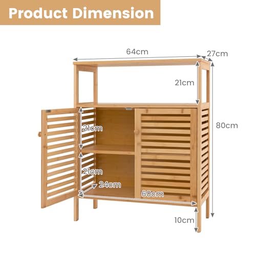 RELAX4LIFE Bamboo Storage Cabinet, Floor-Standing Bathroom Cabinet Cupboard with Louver Door & Open Shelves, Display Shelf Storage Organizer Unit for Kitchen Living Room Hallway 3 RELAX4LIFE Bamboo Storage Cabinet, Floor-Standing Bathroom Cabinet Cupboard with Louver Door & Open Shelves, Display Shelf Storage Organizer Unit for Kitchen Living Room Hallway - Image 3