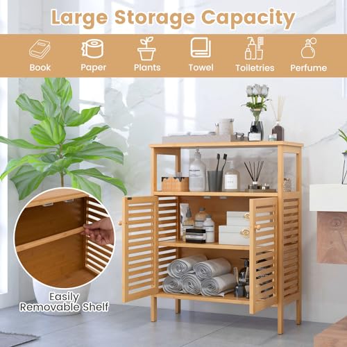 RELAX4LIFE Bamboo Storage Cabinet, Floor-Standing Bathroom Cabinet Cupboard with Louver Door & Open Shelves, Display Shelf Storage Organizer Unit for Kitchen Living Room Hallway 4 RELAX4LIFE Bamboo Storage Cabinet, Floor-Standing Bathroom Cabinet Cupboard with Louver Door & Open Shelves, Display Shelf Storage Organizer Unit for Kitchen Living Room Hallway - Image 4