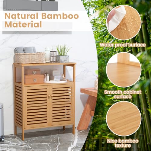 RELAX4LIFE Bamboo Storage Cabinet, Floor-Standing Bathroom Cabinet Cupboard with Louver Door & Open Shelves, Display Shelf Storage Organizer Unit for Kitchen Living Room Hallway 5 RELAX4LIFE Bamboo Storage Cabinet, Floor-Standing Bathroom Cabinet Cupboard with Louver Door & Open Shelves, Display Shelf Storage Organizer Unit for Kitchen Living Room Hallway - Image 5